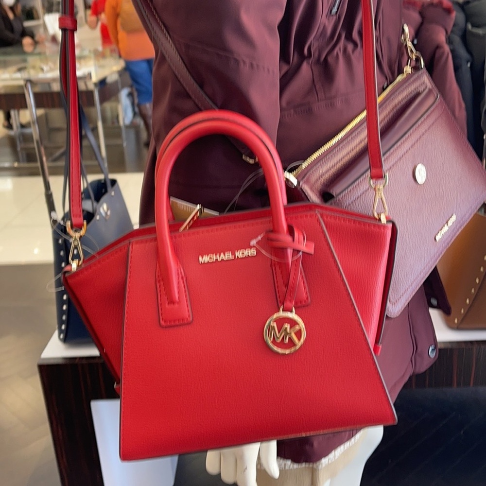 Michael Kors Avril Small Leather Top-Zip Satchel Color Flame - Picture 4 of 16